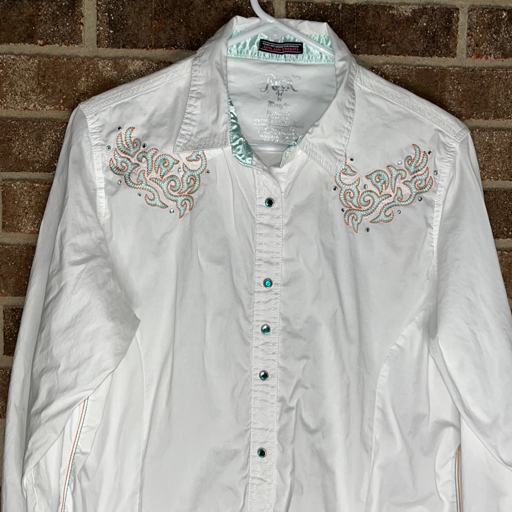 Rock 47 By Wrangler Western Button Down Women’s Size Xl Long Sleeve Roll Tab